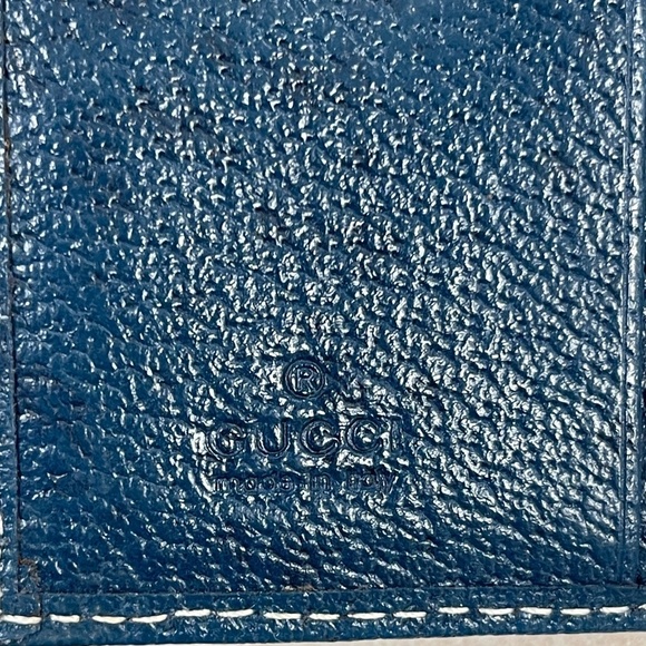 Gucci Horsebit Brown Canvas Buckle Compact Wallet w/ Navy Leather Trim- Preowned - Picture 5 of 14